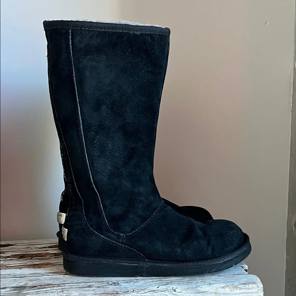UGG Knightsbridge Leather Tall Boot Back Zip Women US 9 EU 40 Black 5119 - Picture 3 of 15